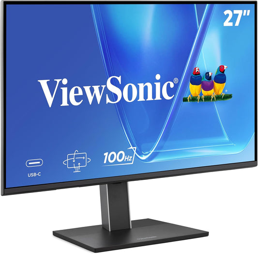 ViewSonic VG2752-2K Moniteur ergonomique IPS 1440p 27" avec inclinaison, pivotant, pivot, réglage de la hauteur, 100 Hz, concentrateur USB 5 ports, HDMI, DisplayPort, et entrées USB C 65 W
