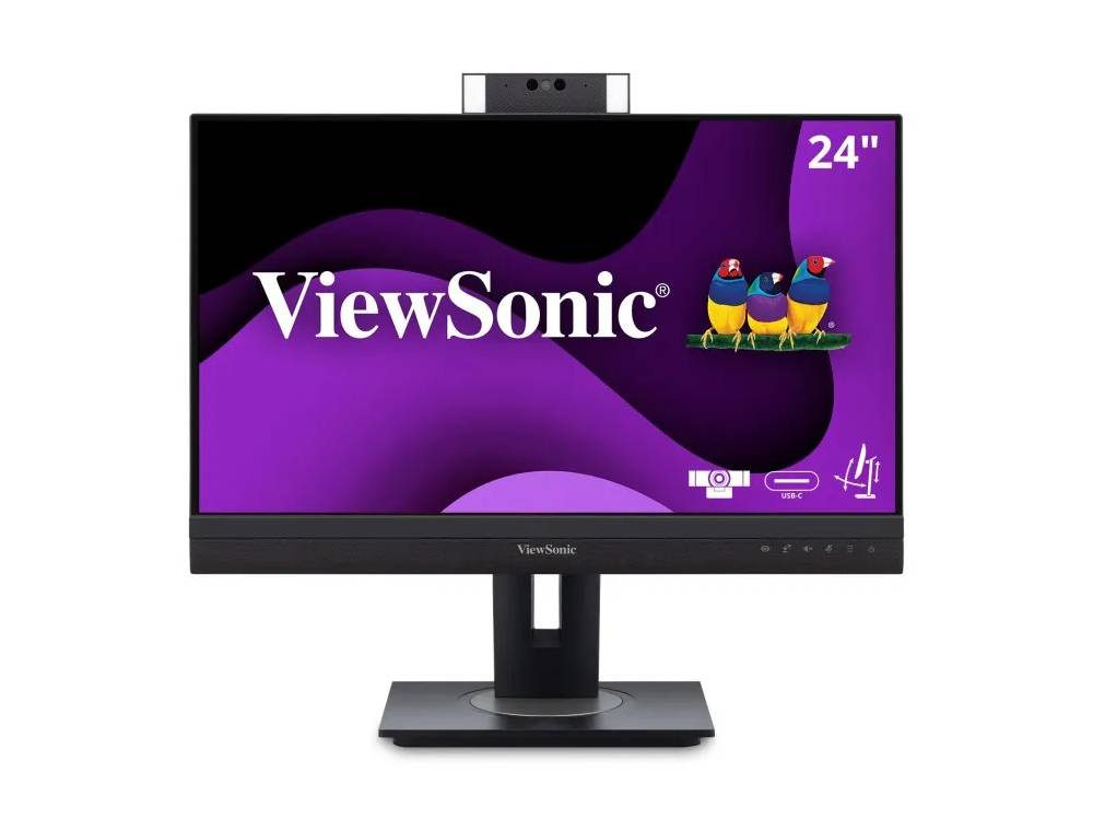 ViewSonic Moniteur de visioconférence 1080p de 24 pouces avec webcam IR compatible Windows Hello, USB C 90W, station d'accueil, résolution 1920 x 1080.