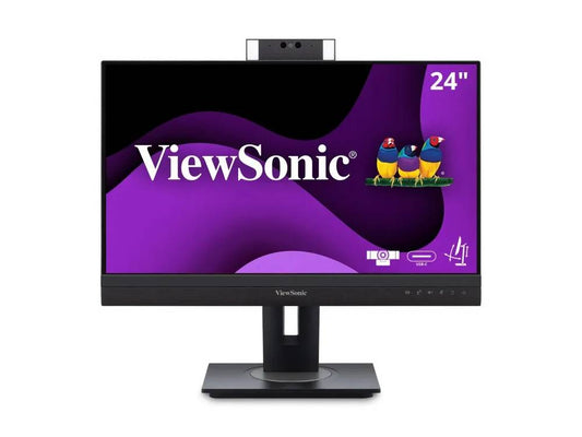 ViewSonic Moniteur de visioconférence 1080p de 24 pouces avec webcam IR compatible Windows Hello, USB C 90W, station d'accueil, résolution 1920 x 1080.