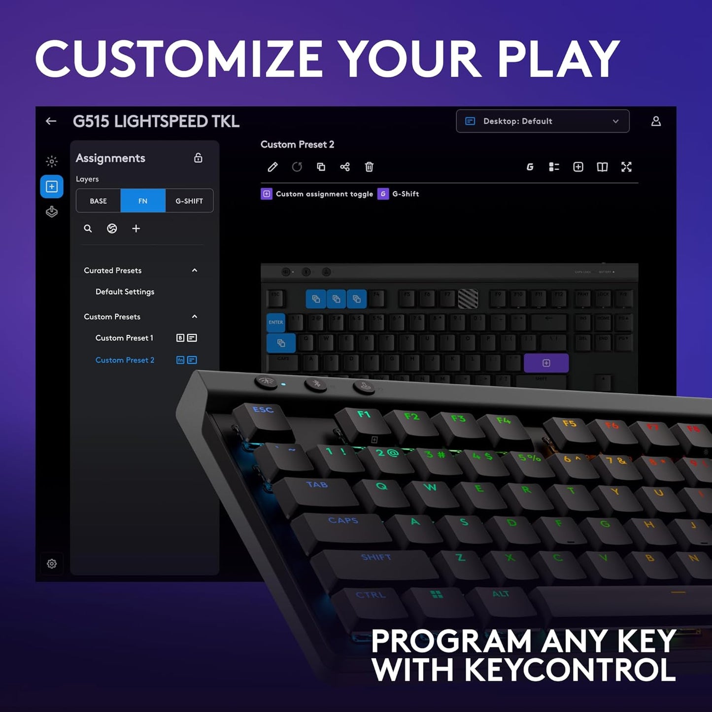 CLAVIER DE JEU TKL LOGITECH G515 LIGHTSPEED TACTILE (NOIR)